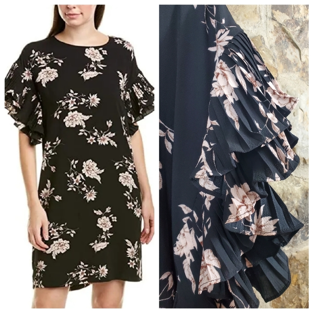 NWT Cece M MEDIUM Pleated Drape Sleeve Floral Dress